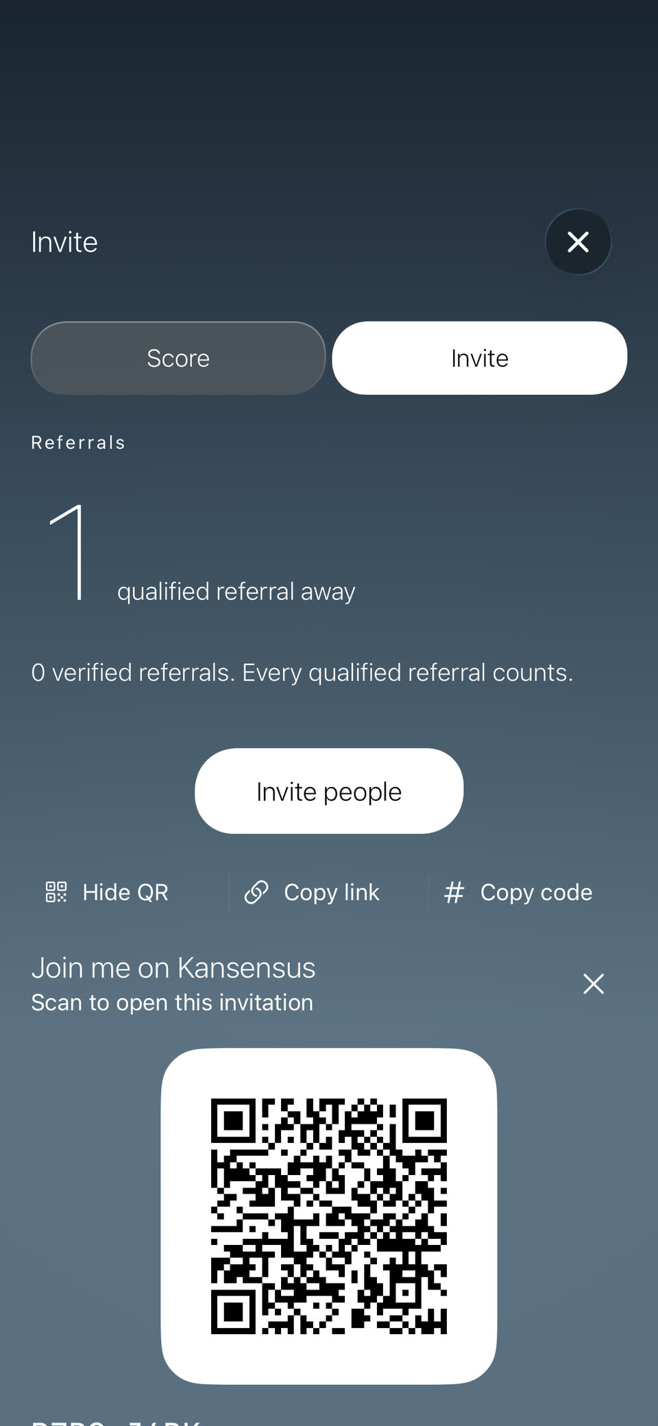 Kansensus referral invite screen